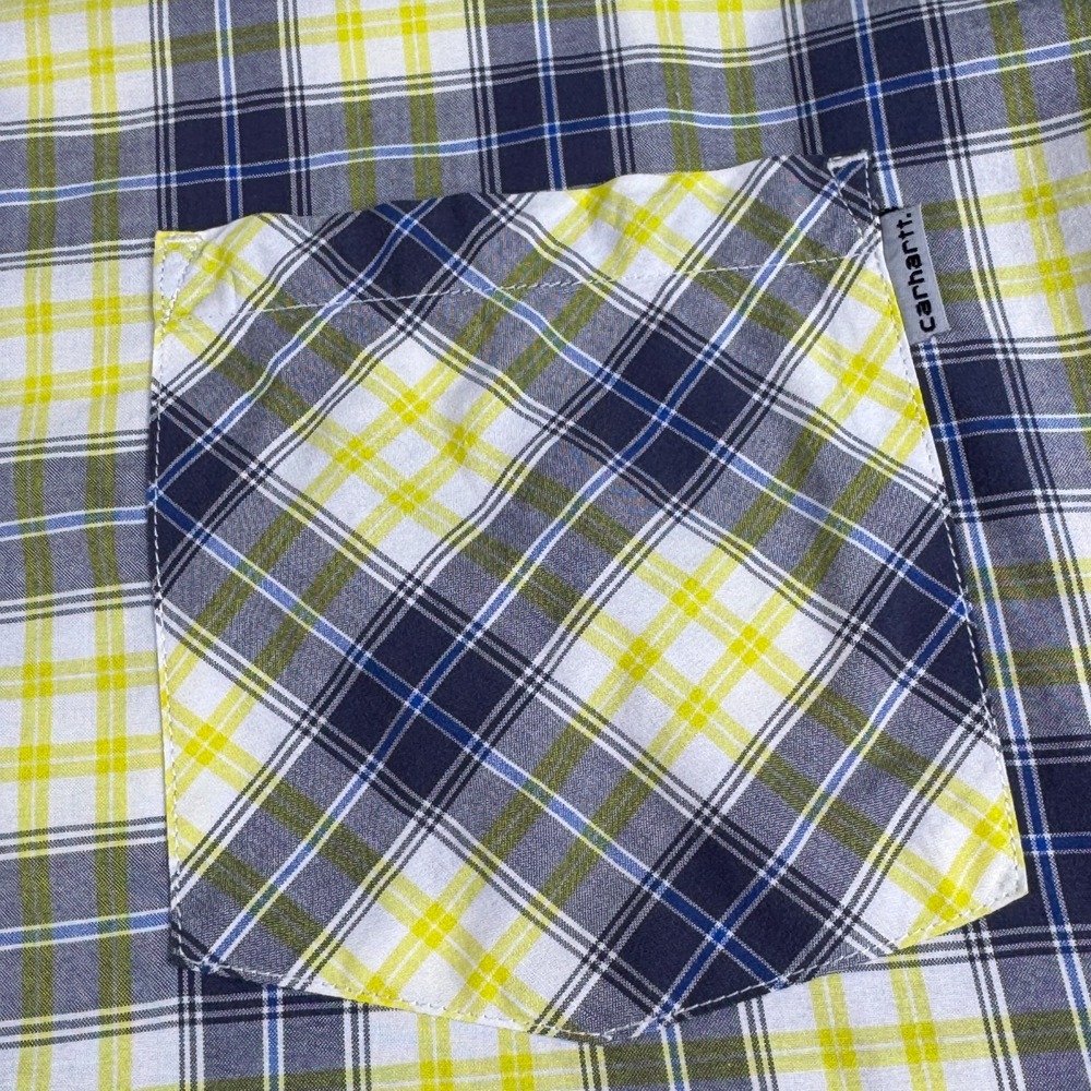 Carhartt Men's Short Sleeve Yellow and Gray‎ Button Up Shirt Size Large - Picture 2 of 11